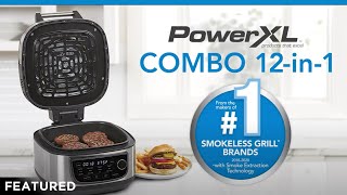 PowerXL Grill Air Fryer Combo Plus 6 QT 12-in-1 Indoor Slow Cooker, Roast,  Bake, 1550-Watts, Stainless Steel Finish