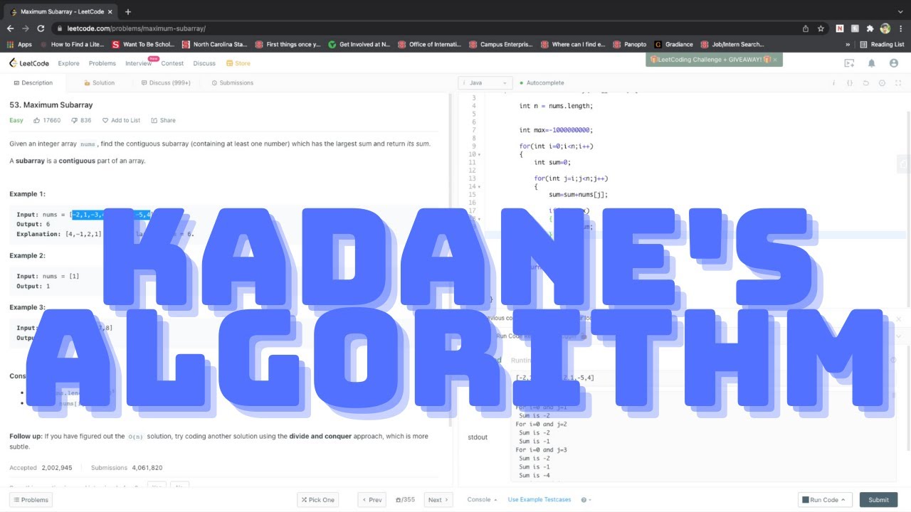 Kadane's Algorithm - YouTube
