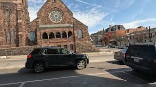 Walking Around Jamestown NY, Washington St to Downtown, w/ Beautiful Churches & Library, March 2023