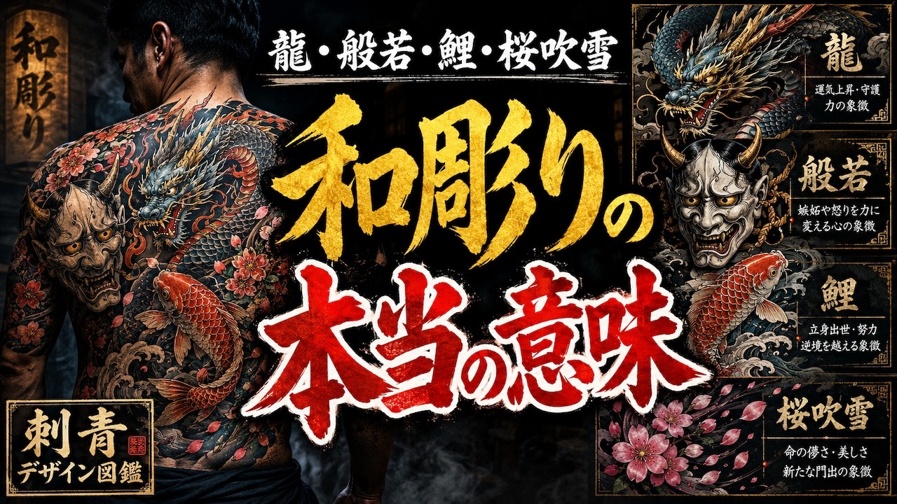 【刺青デザイン図鑑】龍・般若・鯉・桜吹雪…和彫りの人気絵柄が持つ本当の意味 - YouTube