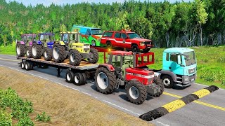 TRANSPORTING PIXAR CARS & FRUITS WITH COLORED & JOHN DEERE vs CLAAS vs TRACTORS - BeamNG.drive #962