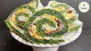 Spinach Roll Cake with cream cheese | Easy Roll recipe in 15 min