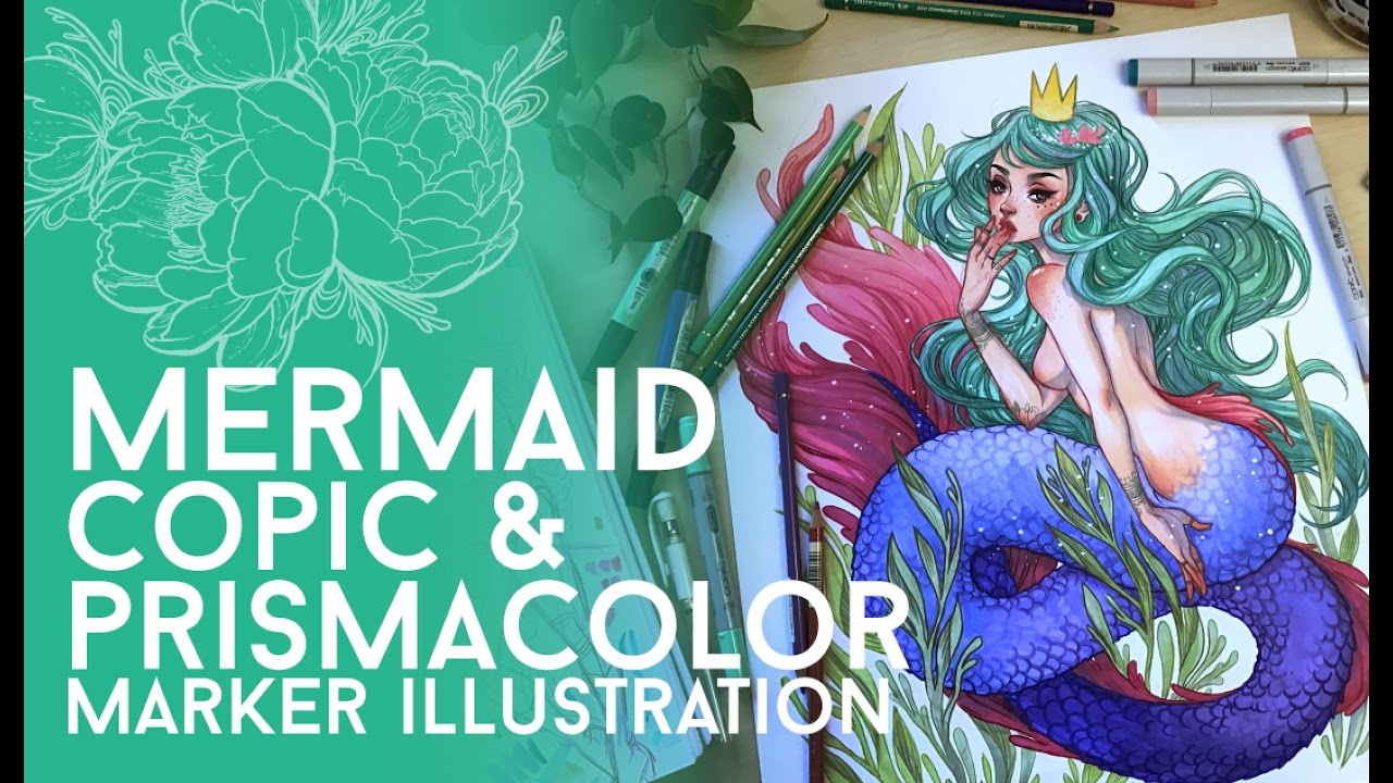 Full Marker Mermaid Illustration // Copic and Prismacolor Markers // Jacquelin deleon
