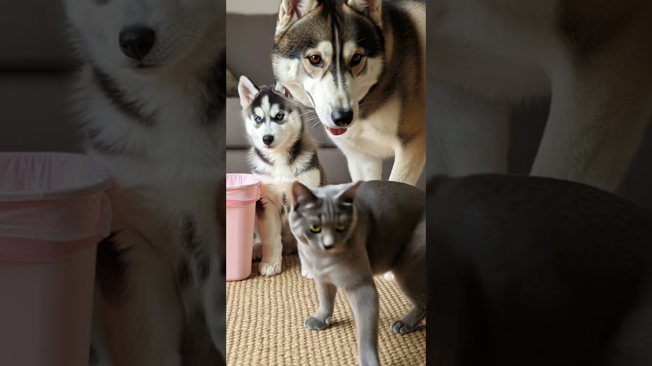Dad Husky Yeets Bully Cat Into the Trash 2.0😂 Watch the epic showdown 