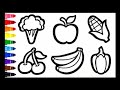 How to Draw Fruits and Vegetables for Kids | Learn Fruit &amp; Vegetable Names While Drawing 