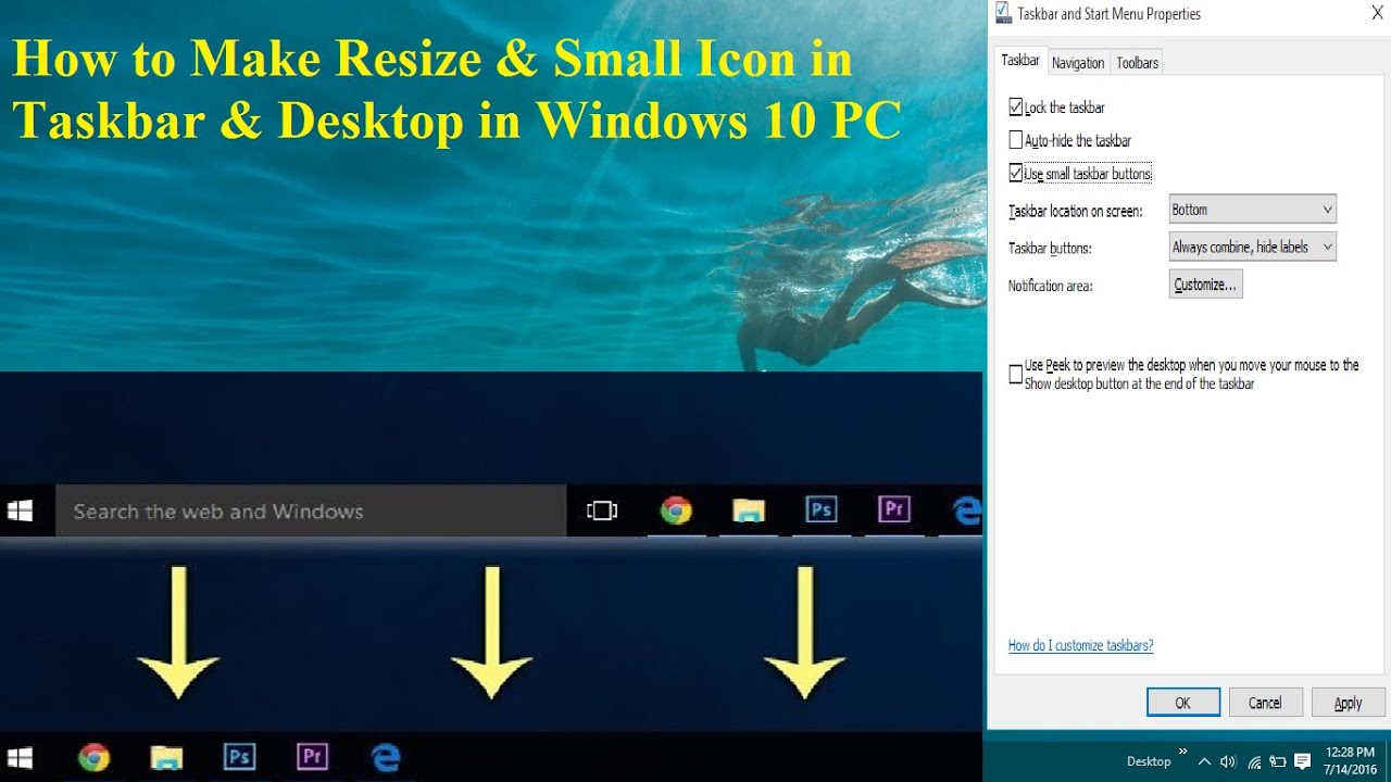 how to make resize small icon in taskbar desktop in windows 10 change size of icons on desktop windows 10