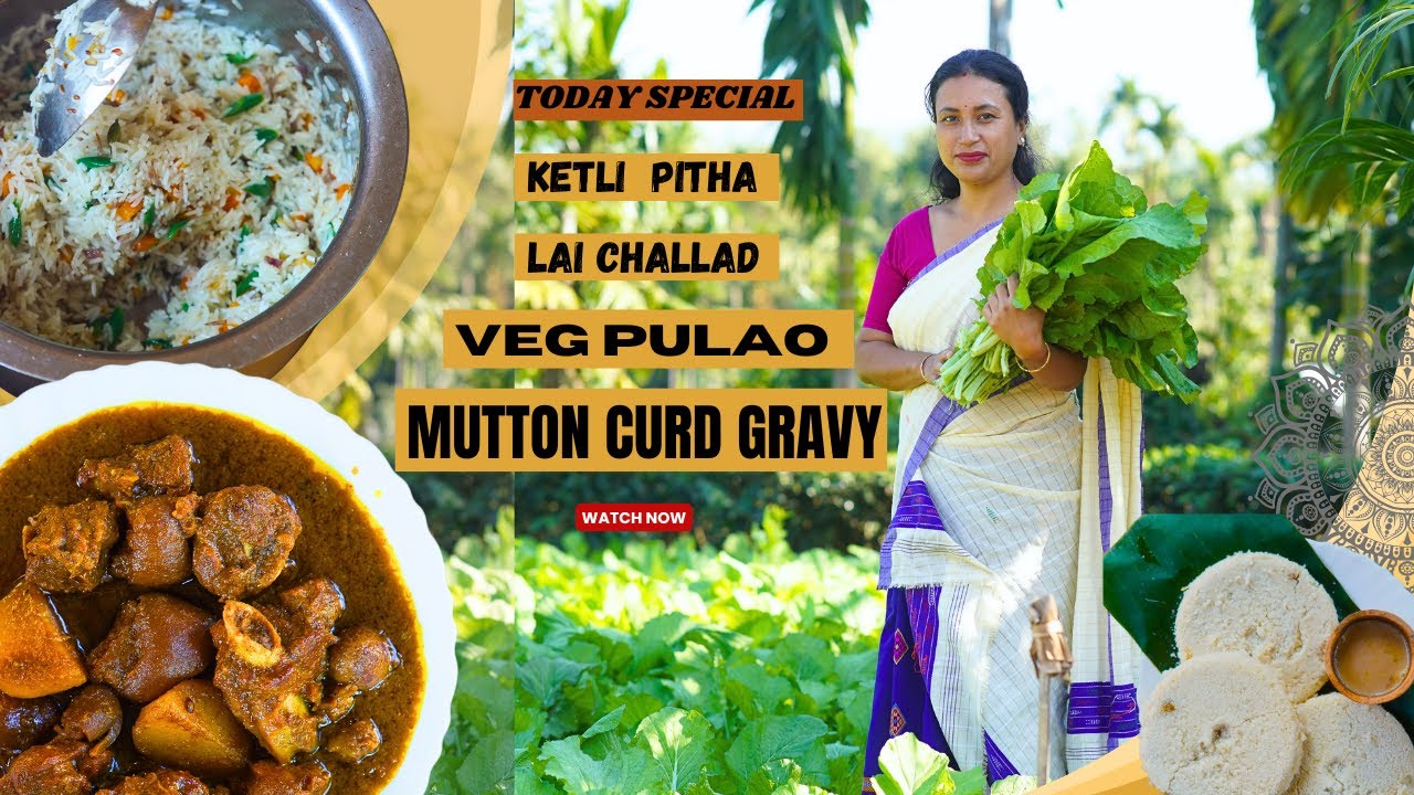 Mutton curry with pulao and salad | keteli pitha |