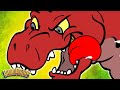 T-Rex Tiranossauro persegue o Triceratops | Músicas de Dinossauros | Dinostory por Howdytoons S1E7