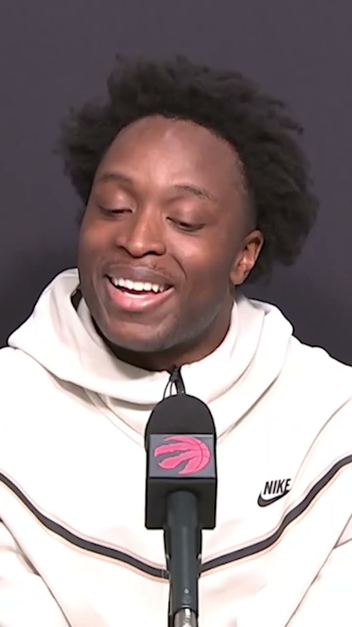 OG Anunoby knocks down his first shot. looks like he can barely move in the game