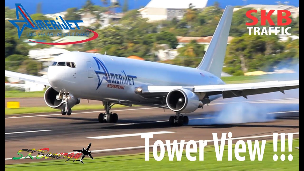 Tower View !!! Amerijet International 767-300F in Awesome Action @ St. Kitts R.L.B Int'l Airport