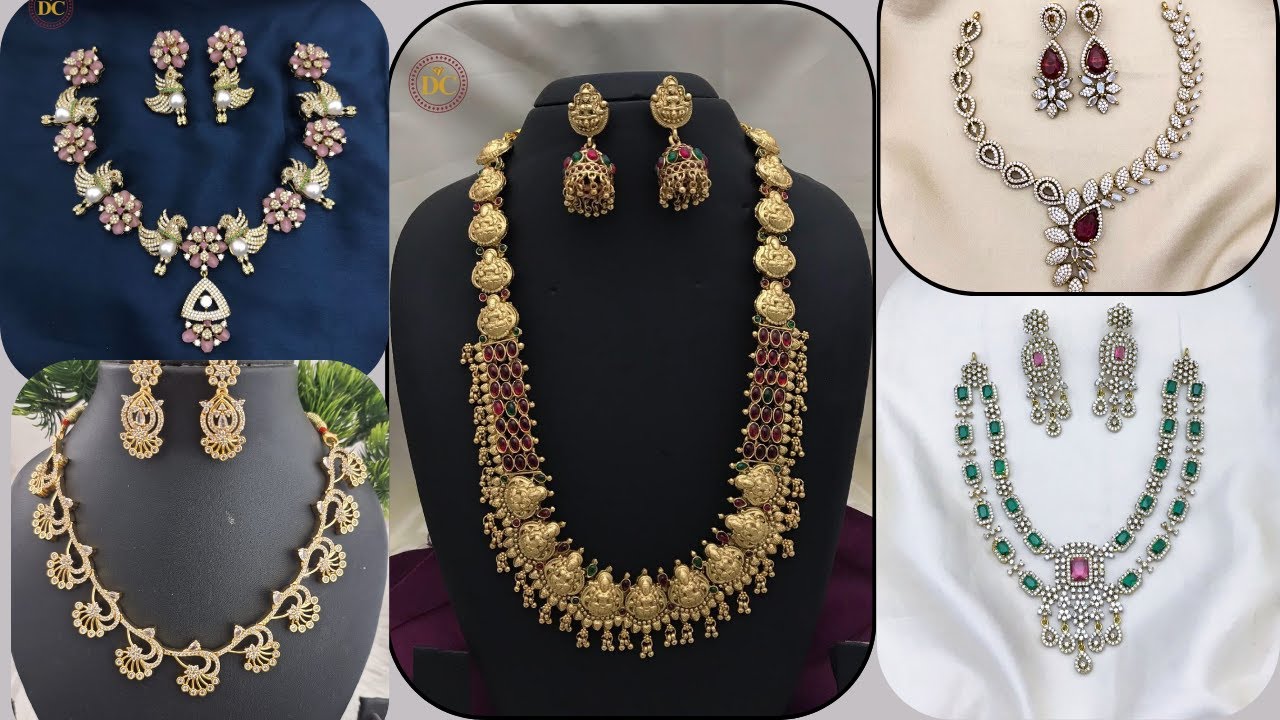 Gold finish cz buttas push back jumkha||CZ stone Lakshmi haram||Beautiful jumkha||TS