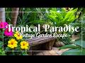 Backyard Tropical Garden with Rustic Seating 🌴 Elegant Vintage Retreat Filled with Exotic Blooms