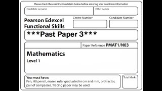 Functional Skills Maths L1 Past Paper 3 Pearson Edexcel