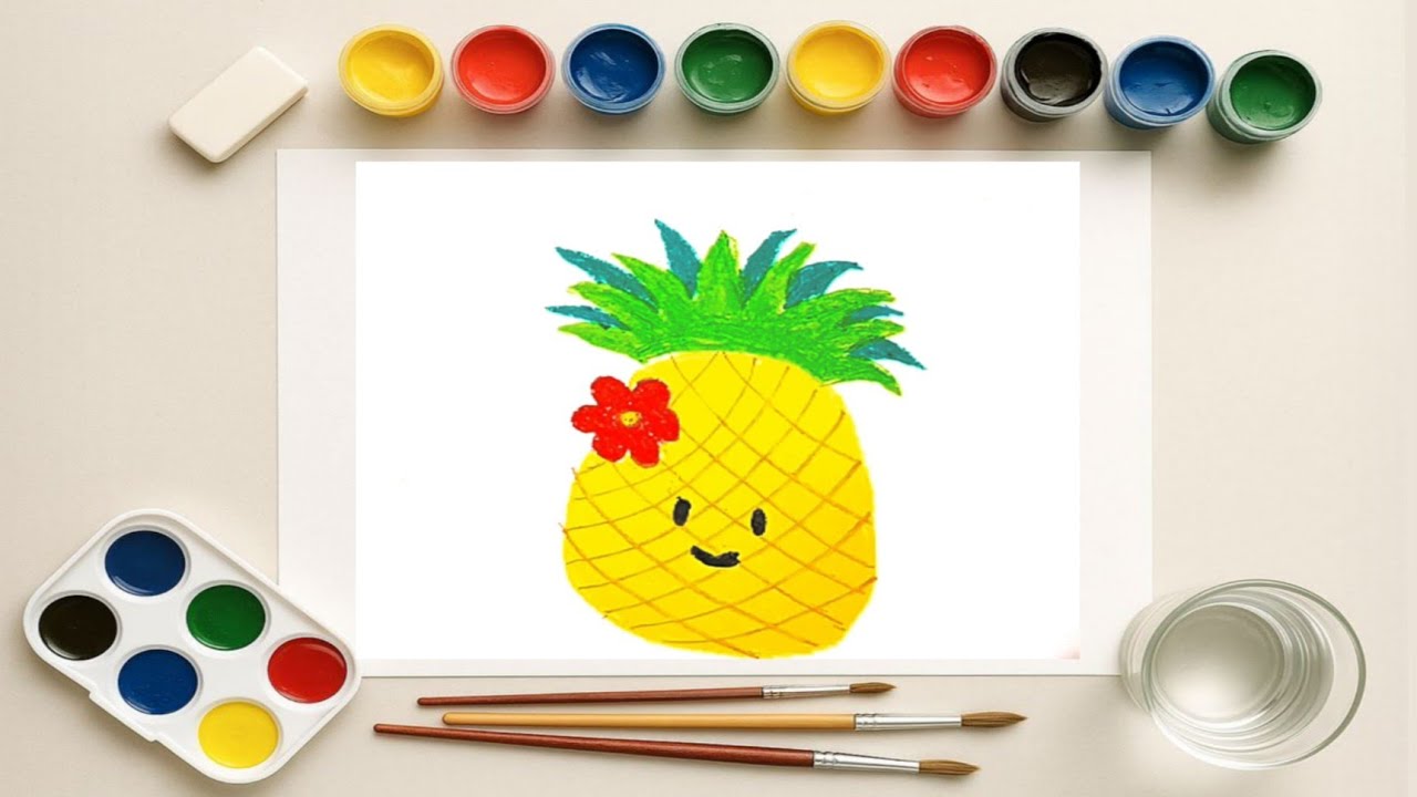 Pineapple Drawing 🍍 | Oil Pastel Colour Easy#pineapple #howtodraw #drawingtutorial 