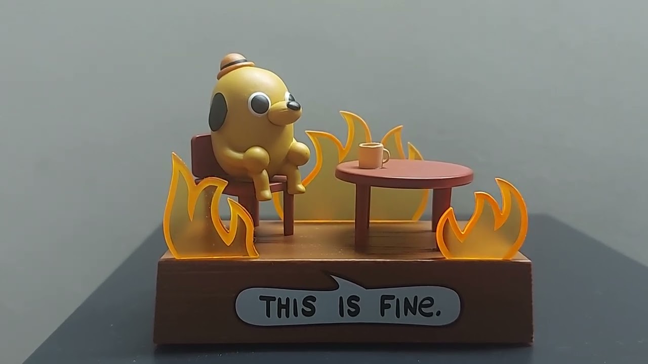 This Is Fine Talking Figurine RP Minis - Question Hound - On Fire comic strip