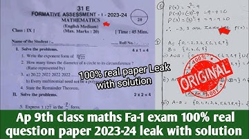 💯real Ap 10th class Fa-1 maths question paper 2023-24 leak|10th class maths fa1 answer key 2023