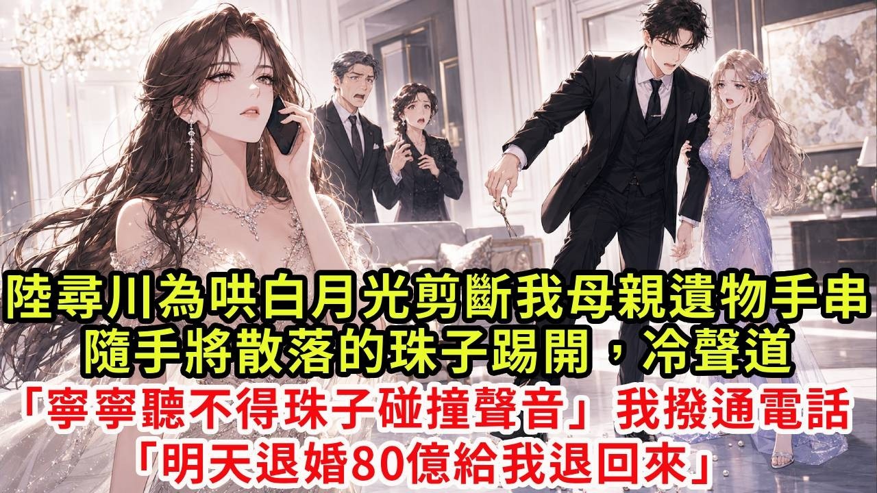 陸尋川為了哄白月光剪斷我母親留下的手串,隨手將散落的珠子踢開,冷聲道:「寧寧聽不得珠子碰撞的聲音」我平靜地撥通了陸老爺子的電話:「明天退婚80億給我退回來,你們家自求多福吧」#情感 #復仇 #打臉