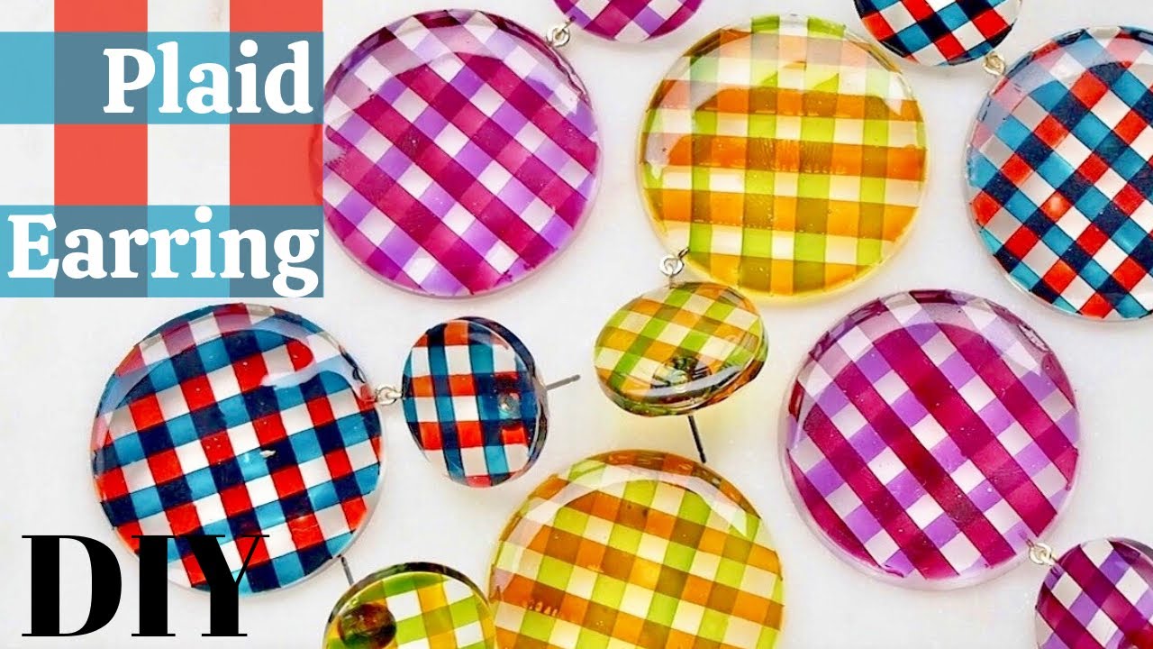 🌹Eng【レジン】着色剤をそのまま。夏のチェックピアス/How to easily make a plaid