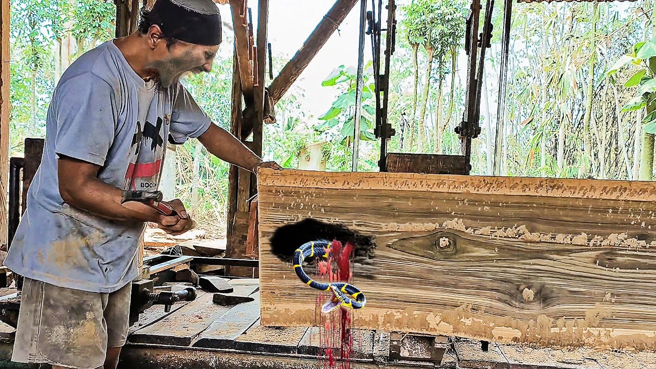 unexpected surprise while sawing teak logs at the sawmill - YouTube