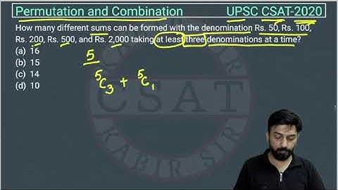 2020 Permutation and Combination pyq How many different sums can be formed with the denomination
