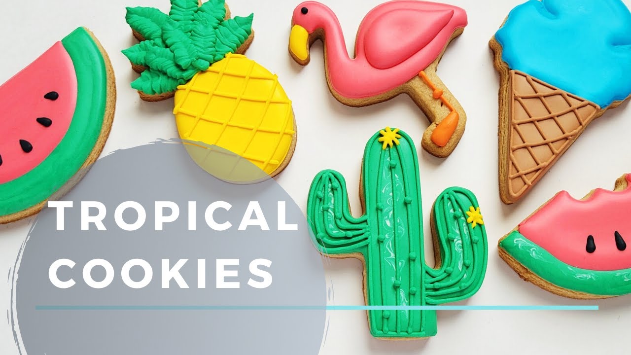 Урок по приготовлению летнего печенья для начинающих (как украсить тропическое печенье)