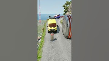 Cars & Ambulance Van vs Giant Pit Bollards Crash - BeamNG.Drive