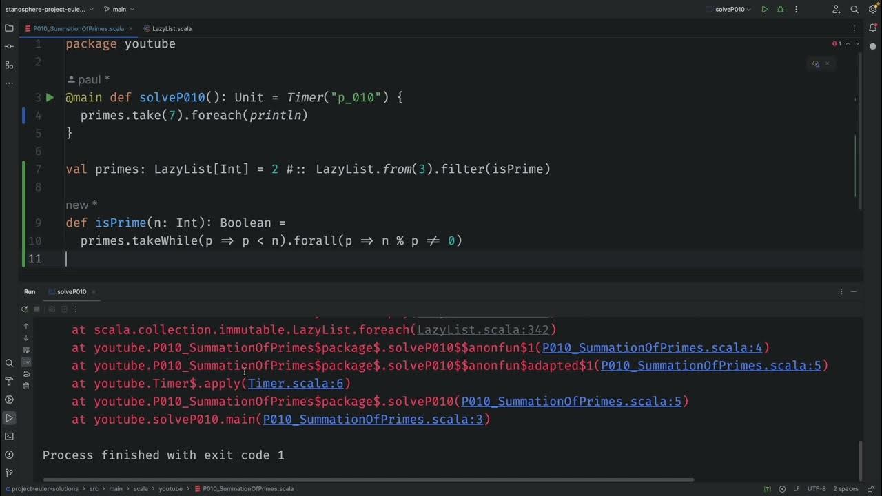 Project Euler 10: Summation of Primes (scala worked solution) - YouTube
