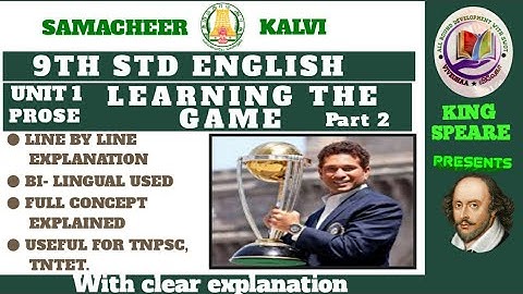 9TH ENGLISH prose unit 1 LEARNING THE GAME by Sachin Tendulkar part 2