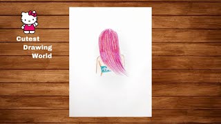 A Girl With Beautiful Hair.How To Draw Easy Backside Drawing Of A girl