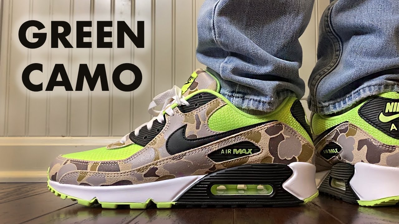 air max 90 green camo on feet