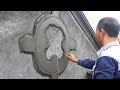 Amazing Construction Rendering Sand And Cement Creating Decorative Circles on Concrete Walls