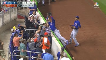 Baez dives into stands for amazing catch