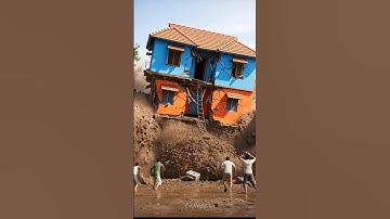 Flood Landslide Destroys House in Seconds 🤯🚨 #disaster #landslide #shortvideo