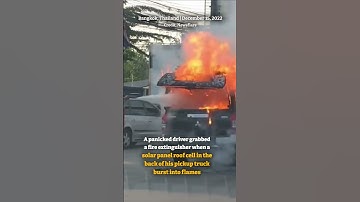 Pickup #truck carrying #solar panel roof cells #bursts into #flames on road in #Bangkok