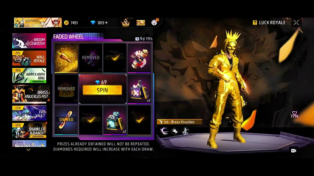 Finally Got the Golden Fist Skin in Free Fire 🤯 | Complete Spin Royal