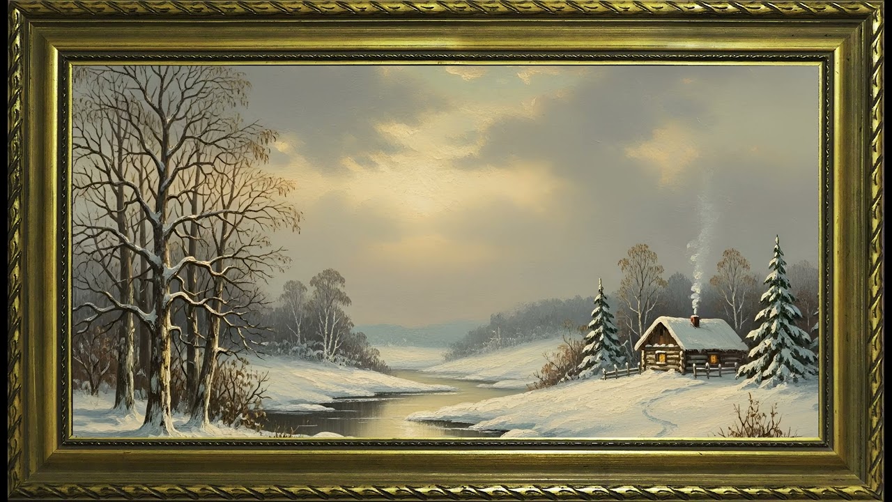 Vintage Winter Oil Painting | Landscape Screensaver 4K Resolution