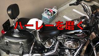 ハーレーFLSTCを磨く
