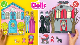 Paper dolls Princess family vs Vampire Family House Transformation