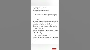 #Java program to print multiplication table #javaprogramming #shorts