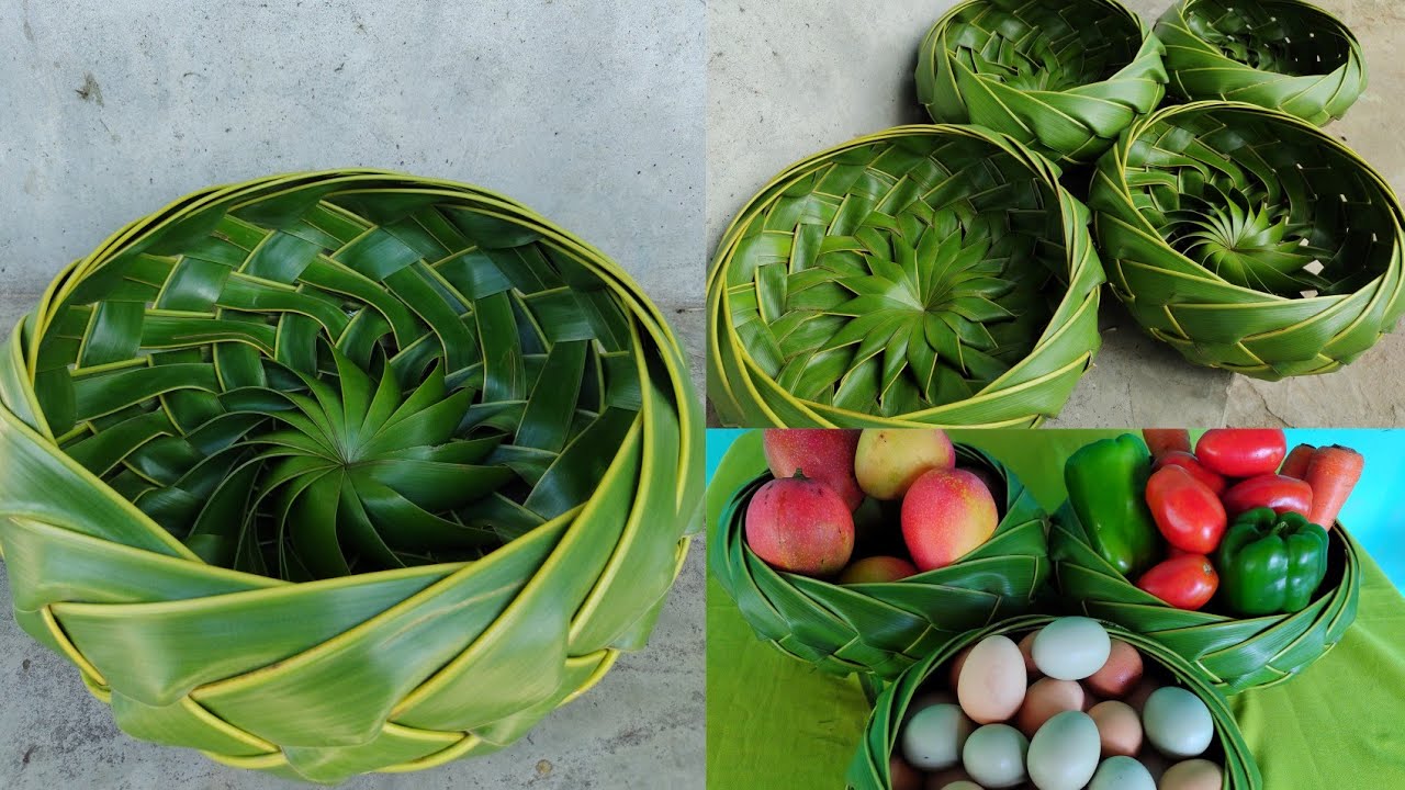 como fazer um cesto com folha de coqueiro passo a passo (novo modelo) + tirando dúvidas