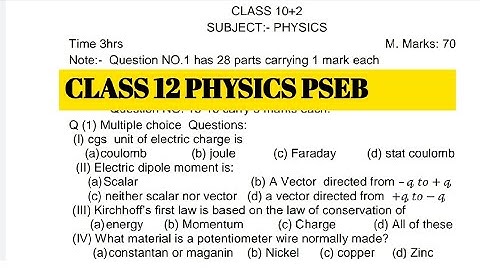 PHYSICS CLASS 12 #PSEB FINAL BOARD EXAM 4/3/23  PRACTICE/SAMPLE PAPER #class12 #2023