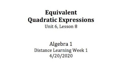 Algebra 1 Unit 6 Lesson 8