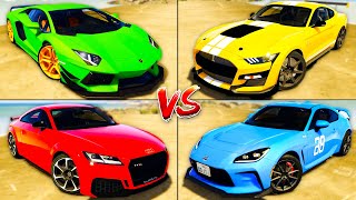 Lamborghini Aventador vs Ford Mustang vs Toyota GR86 vs Audi TT RS - GTA 5 Super Cars Which is best?