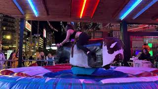 Boy And Girl Funny Riding On A Bull In Benidorm | Bull Riding 4K