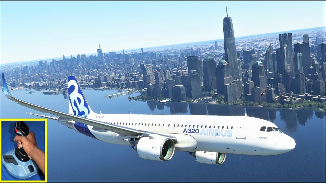 Полет Airbus A320 в Нью-Йорк с использованием боковой ручки управления Thrustmaster TCA в Microso...