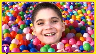 water ball pit pool party with cousins and surprise toys by hobbykidstv