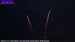 VIV25SS-6 25mm Single Shot (T1) | Gold Willow Tail with Silver Strobe Mine | #F4Premium #VividPyro