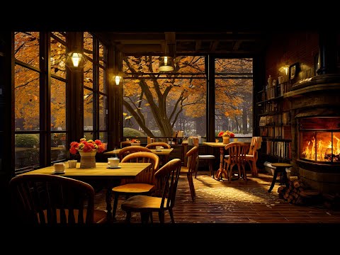 Fall Jazz Music In Cozy Coffee Shop Ambience & Crackling Fireplace ☕ Smooth Jazz Music to Relax