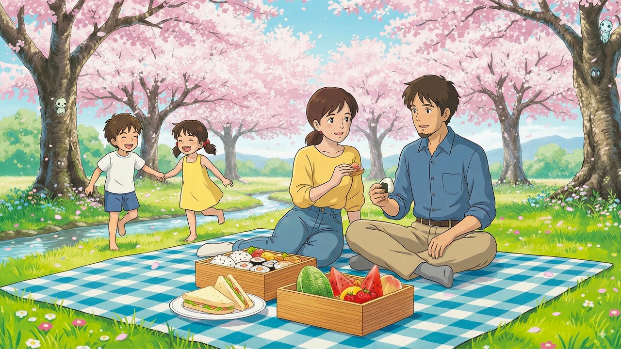 Soft Spring Moments with Family Under the Cherry Blossom Tree | Ghibli Style Video