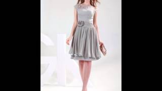 Kısa Abiye Elbise Dantelli Gri